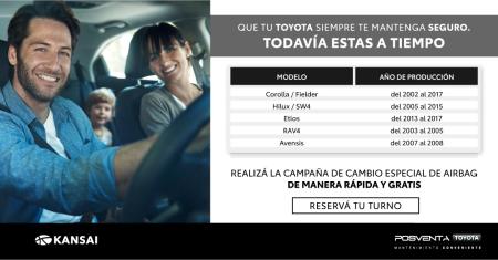 TOYOTA Llama a Revisión Gratuita de Airbags en los modelos Hilux, Etios y Corolla